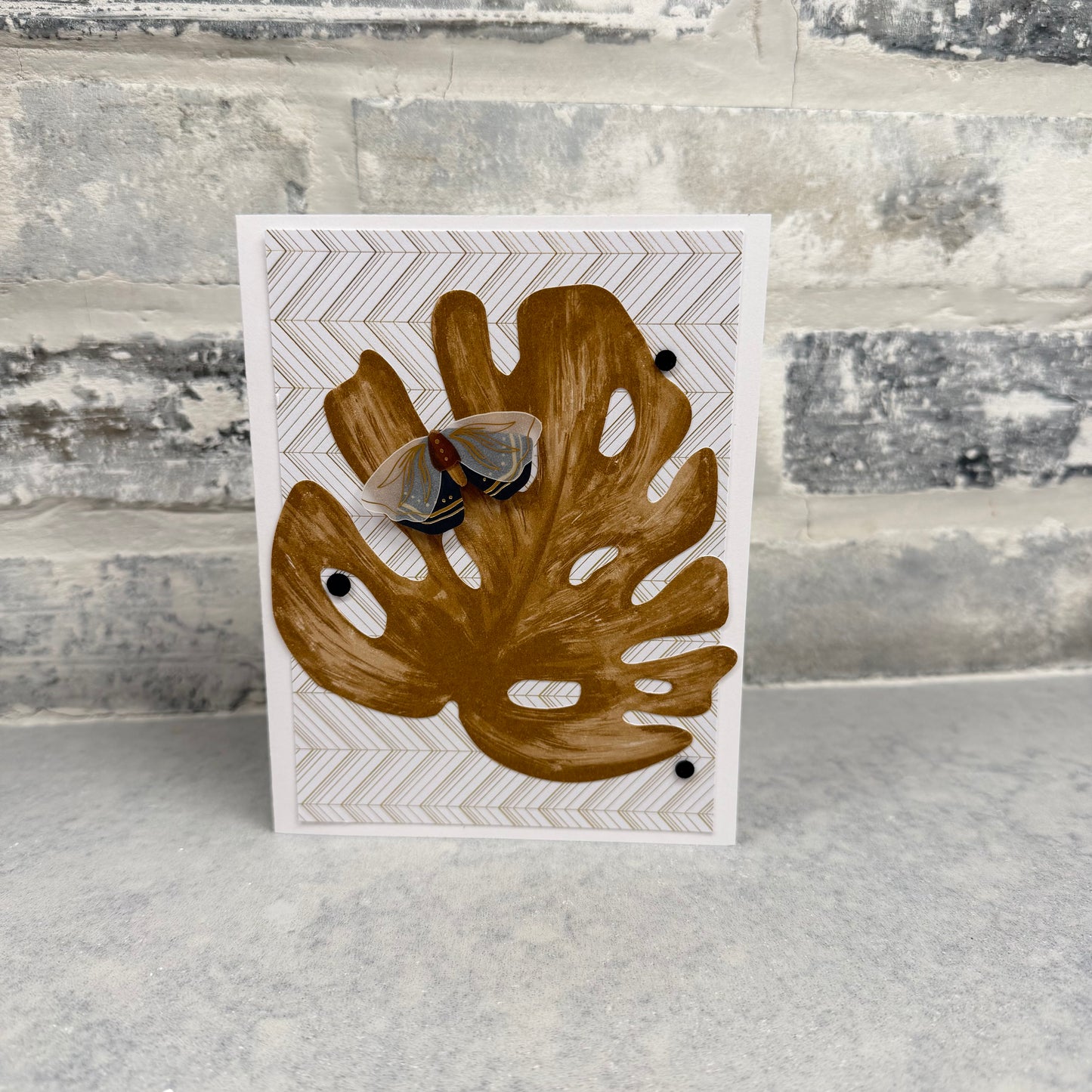 Monstera Leaf - Brown with Butterfly