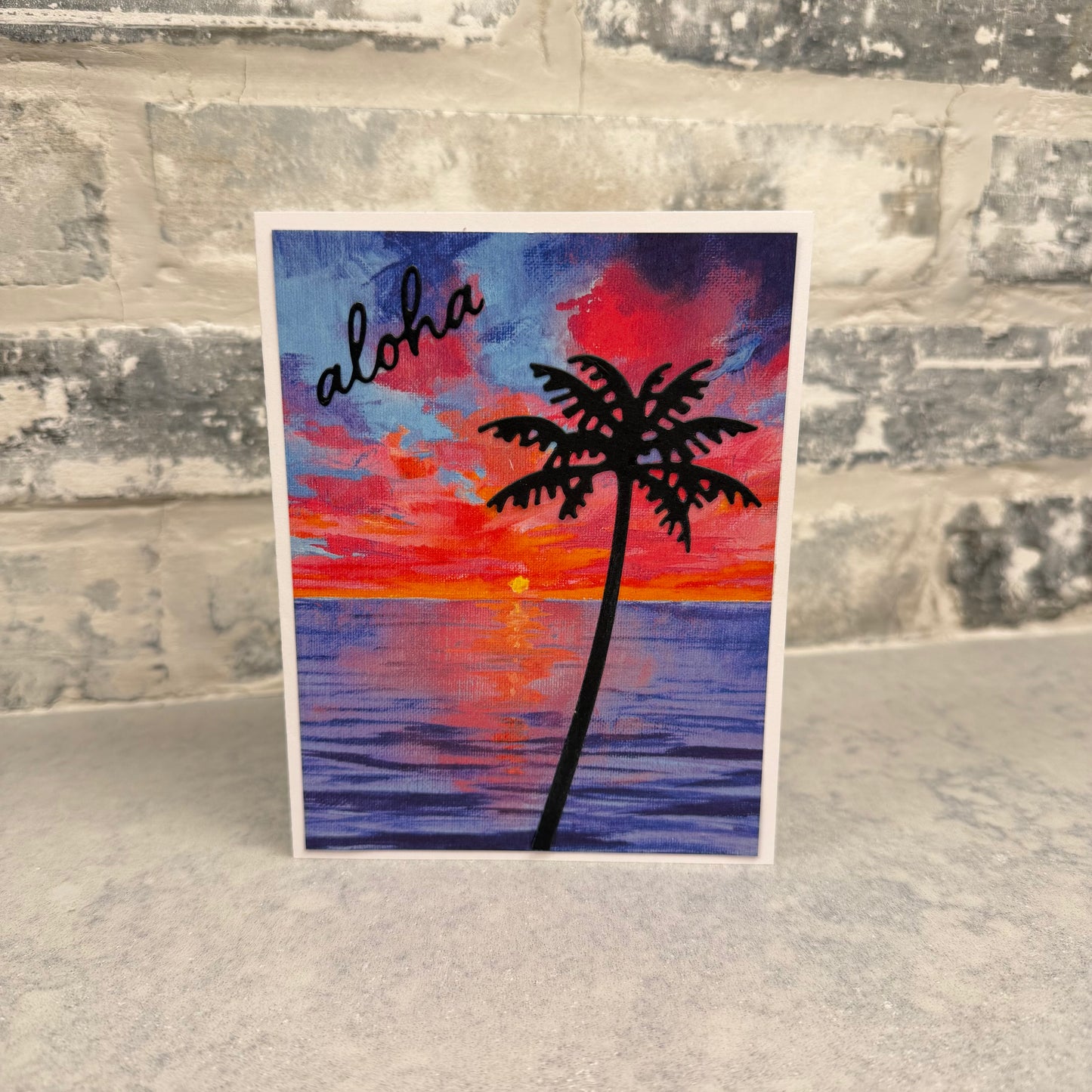 Aloha - Palm Tree Sunset Over Ocean