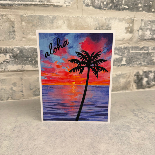 Aloha - Palm Tree Sunset Over Ocean